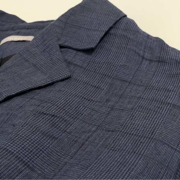 12 Storeez Relaxed Linen Boyfriend Blazer Jacket Blue Glen Plaid Small - Picture 10 of 14